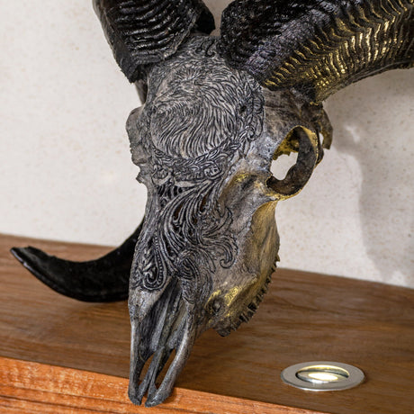 Hand Carved Ram Skull - Gray Leo