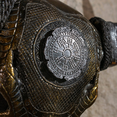 Hand Carved Buffalo Skull - Antique Bronze Nordic Compass // Metallic Finish