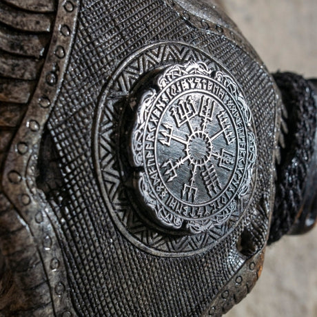 Hand Carved Buffalo Skull - Gray Nordic Compass