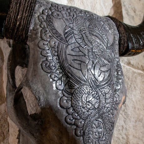 Hand Carved Cow Skull - Gray Jormungandr