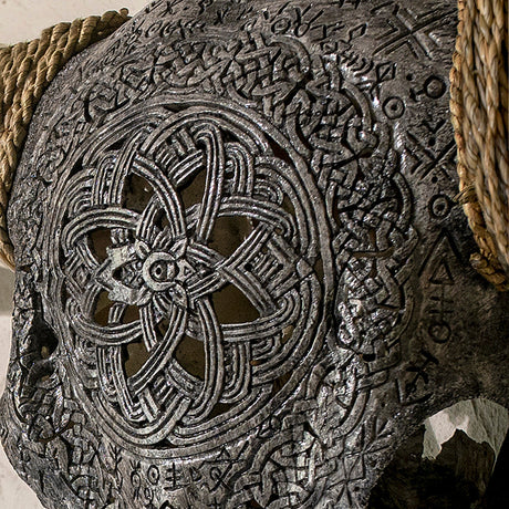 Hand Carved Longhorn Skull // XL Horns - Gray Norse Rune