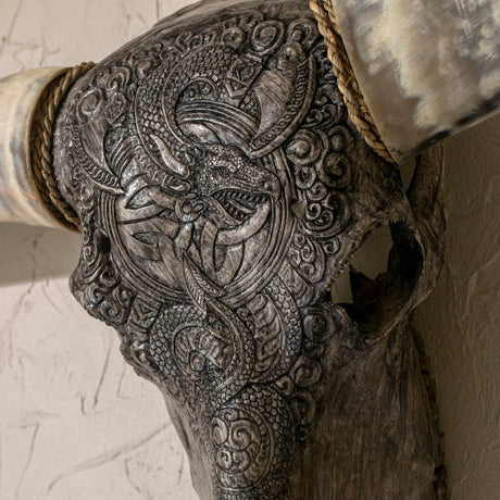 Hand Carved Longhorn Skull // XL Horns - Gray Jormungandr
