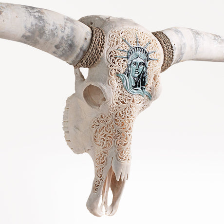 Hand Carved Longhorn Skull  - Liberty