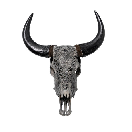 Hand Carved Cow Skull - Gray Pisces
