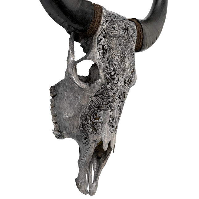 Hand Carved Cow Skull - Gray Pisces