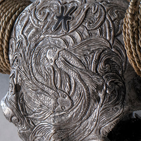 Hand Carved Longhorn Skull // XL Horns - Gray Pisces
