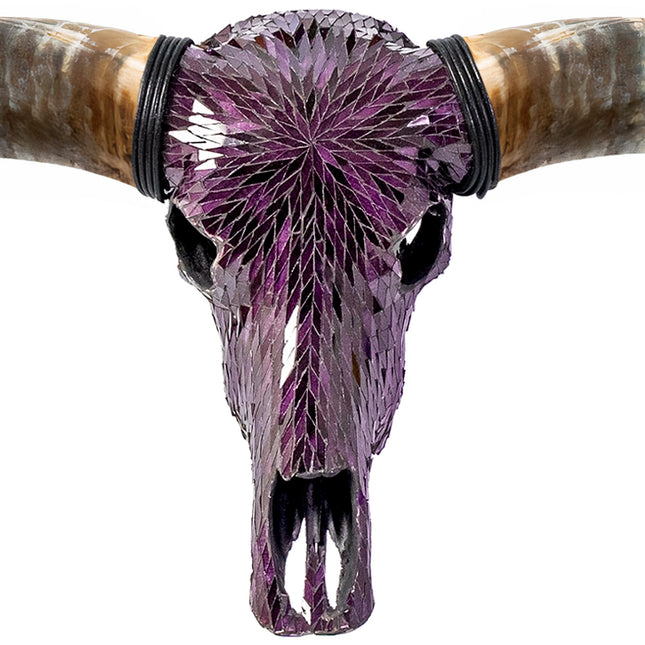 ⛰GlasFliesenmalerei 【Novembertag】 M.Horn Longhorn Skull // XL Horns - Purple Mirror // Mosaic Finish