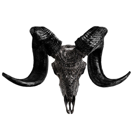 Hand Carved Ram Skull - Black Boho