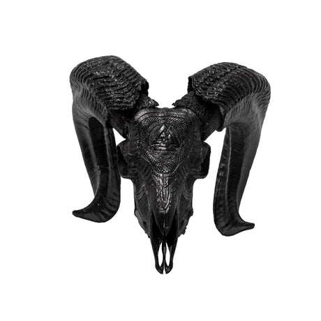 Hand Carved Ram Skull - Black Valknut