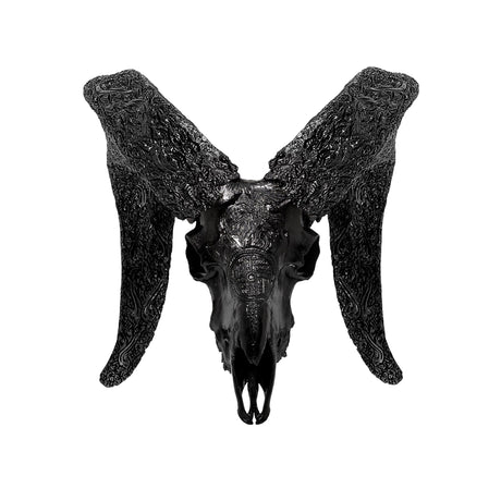 Hand Carved Ram Skull - Black Norseman