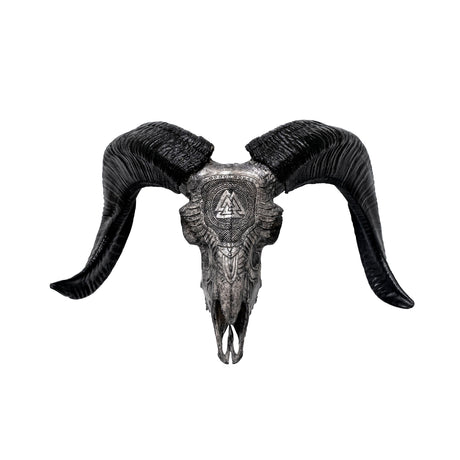 Hand Carved Ram Skull - Gray Valknut