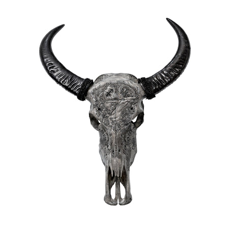 Hand Carved Buffalo Skull - Gray Sagittarius