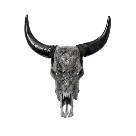 Hand Carved Cow Skull - Gray Sagittarius