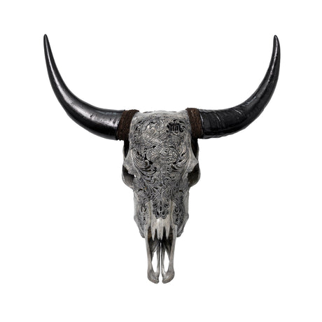 Hand Carved Cow Skull - Gray Scorpio