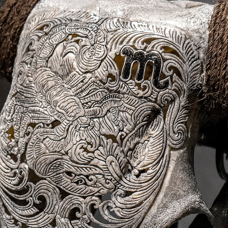 Hand Carved Cow Skull - Gray Scorpio