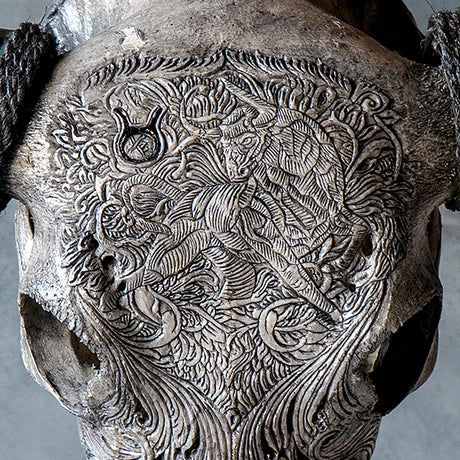 Hand Carved Buffalo Skull - Gray Taurus