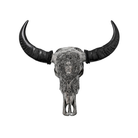 Hand Carved Buffalo Skull - Gray Virgo