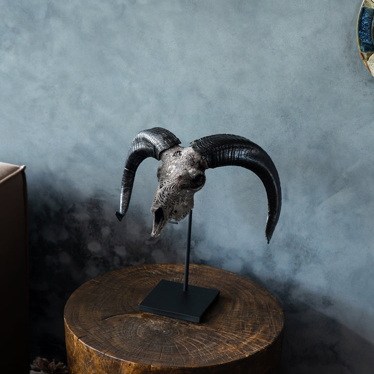 Hand Carved Ram Skull - Gray Virgo – Skull Bliss