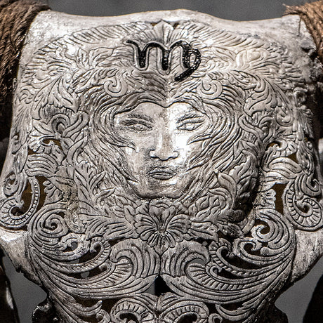 Hand Carved Cow Skull - Gray Virgo