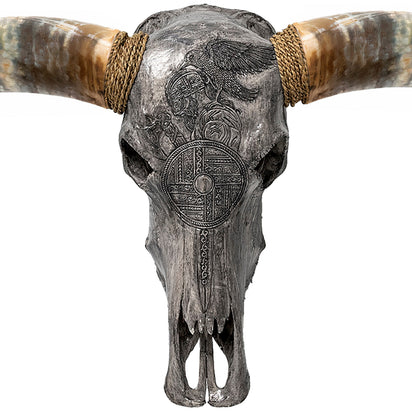 Hand Carved Longhorn Skull // XL Horns - Gray Norseman – Skull Bliss