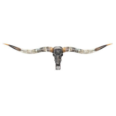 Hand Carved Longhorn Skull // XL Horns - Gray Valknut