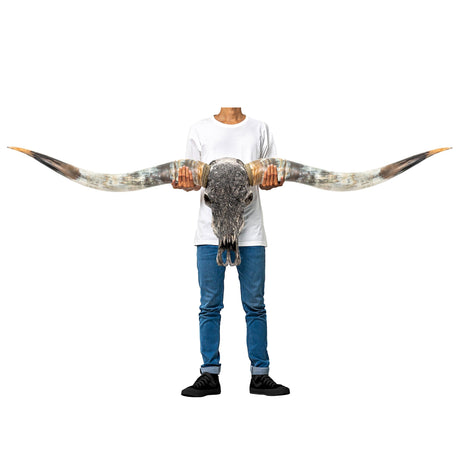 Hand Carved Longhorn Skull // XL Horns - Gray Fine Line