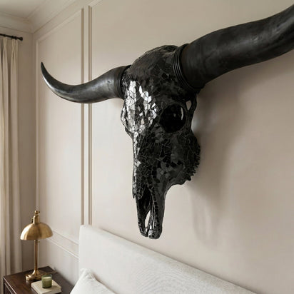 Longhorn Skull // Black Horns - Black Mirror // Mosaic Finish
