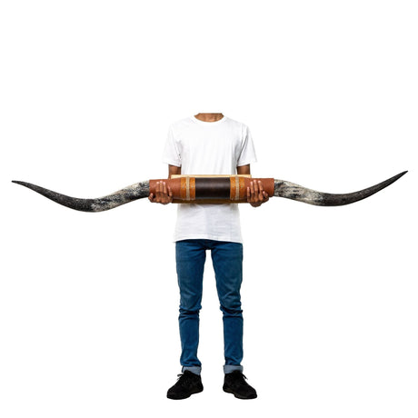 Brown Leather Mount // Carved Longhorns - Wild Hog