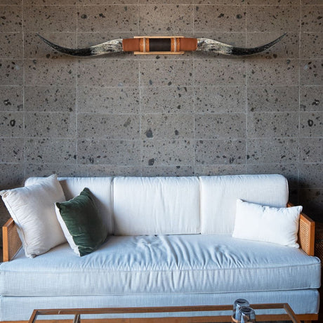Brown Leather Mount // Carved Longhorns - Wild Hog