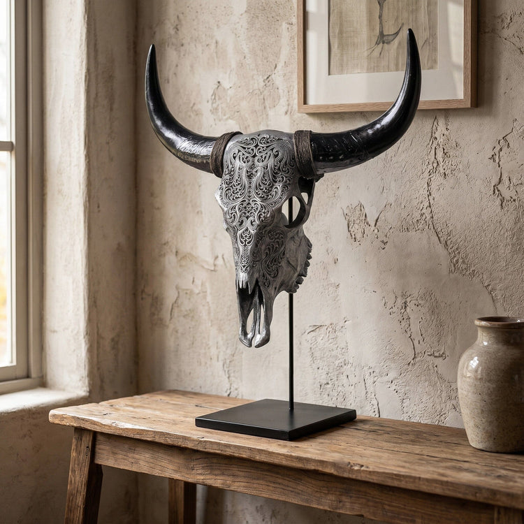 Hand Carved Cow Skull - Gray Titan – Skull Bliss