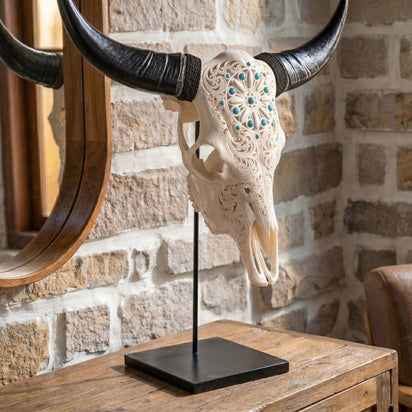 Hand Carved Cow Skull - Turquoise Dreaming – Skull Bliss