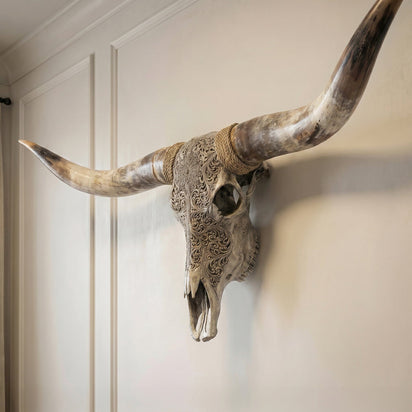 Hand Carved Longhorn Skull // XL Horns - Gray Fine Line – Skull Bliss
