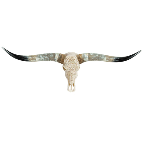 Hand Carved Longhorn Skull - White Titan