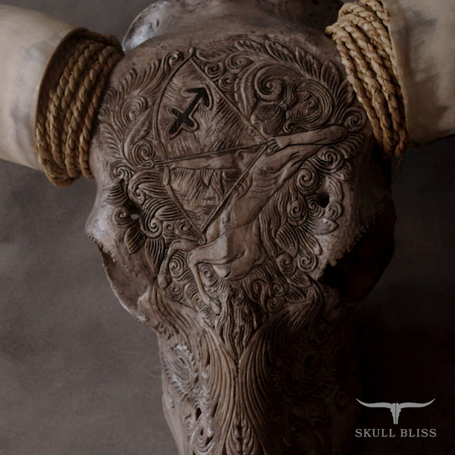 Hand Carved Longhorn Skull - Gray Sagittarius – Skull Bliss