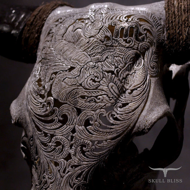 Hand Carved Cow Skull - Gray Scorpio – Skull Bliss