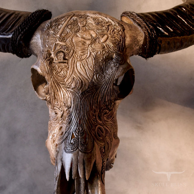 Hand Carved Buffalo Skull - Gray Libra – Skull Bliss