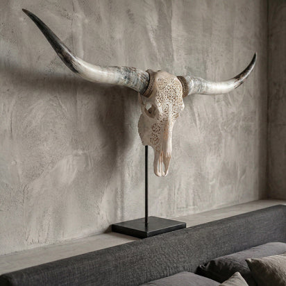 Hand Carved Longhorn Skull - White Sun – Skull Bliss
