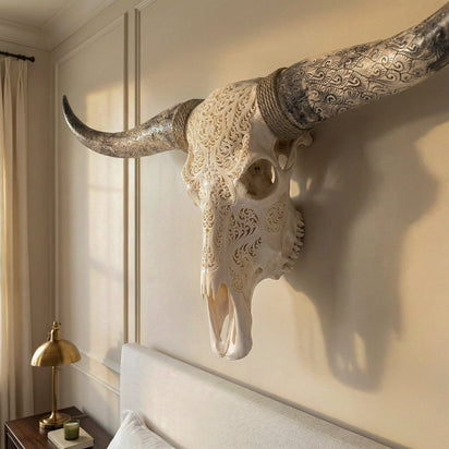Hand Carved Longhorn Skull - White Titan – Skull Bliss
