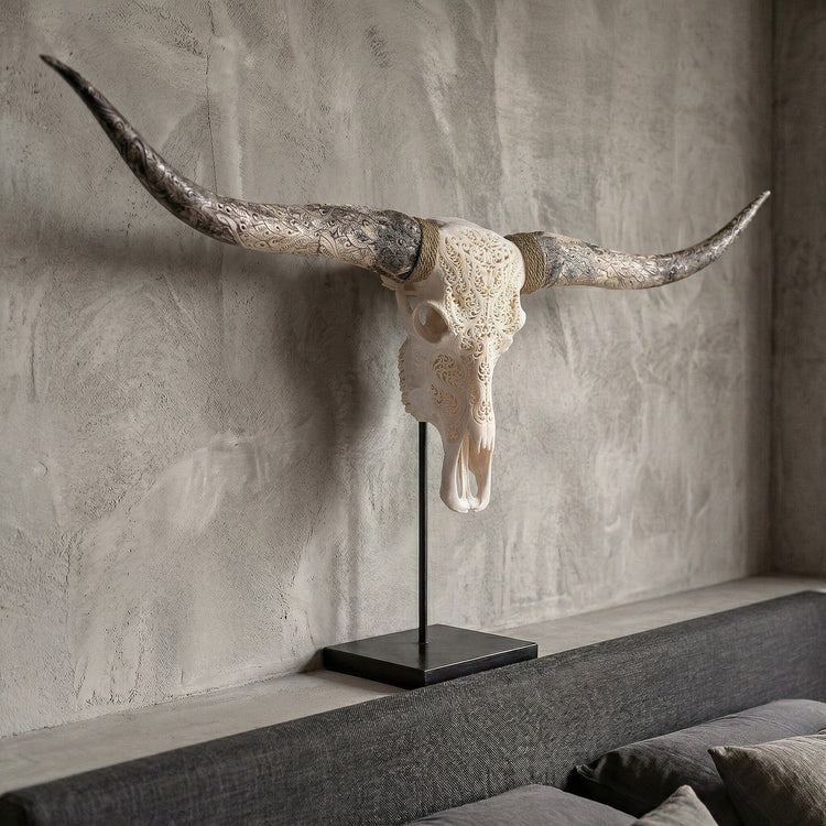 Hand Carved Longhorn Skull - White Titan – Skull Bliss