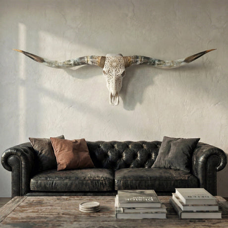 Hand Carved Longhorn Skull // XL Horns - White Sun