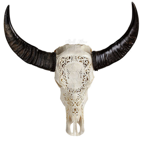 Hand Carved Buffalo Skull - Buddha
