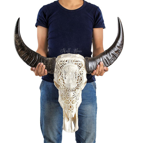 Hand Carved Buffalo Skull - Buddha