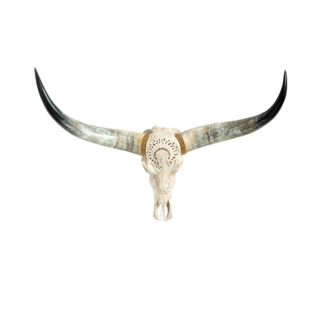 Hand Carved Longhorn Skull - Indian & Eagle