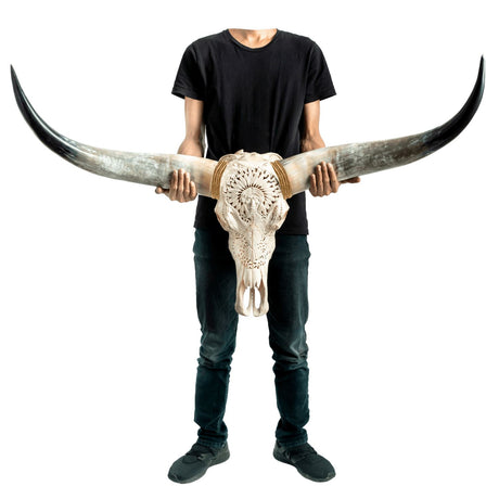 Hand Carved Longhorn Skull - Indian & Eagle