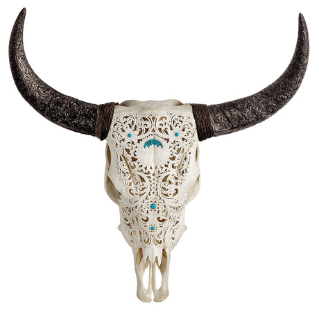 Hand Carved Cow Skull - Enlightened Lotus