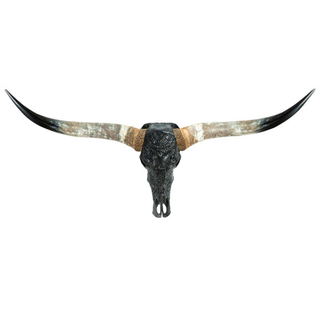 Hand Carved Longhorn Skull - Black Boho