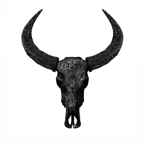 Hand Carved Buffalo Skull - Black Moth