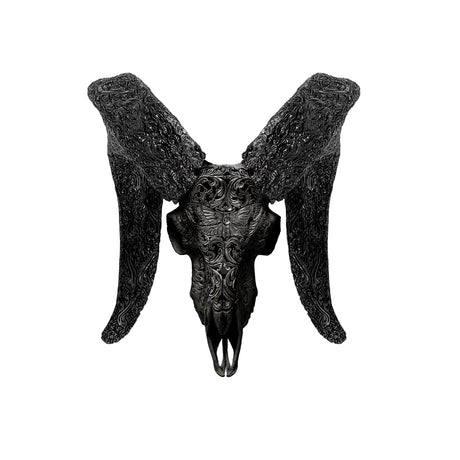 Hand Carved Ram Skull - Black Moth