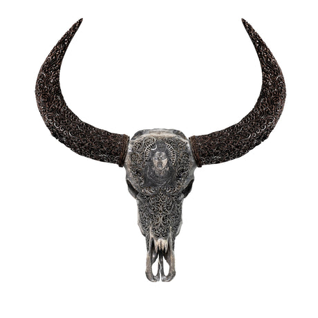Hand Carved Buffalo Skull - Gray Shiva