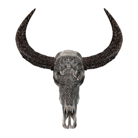 Hand Carved Buffalo Skull - Gray Vishnu